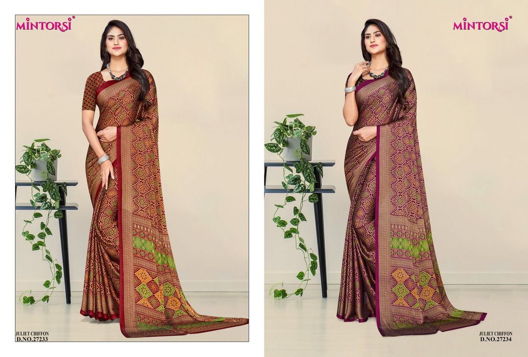 Mintorsi Juliet Daily Wear Wholesale Chiffon Printed Sarees Catalog